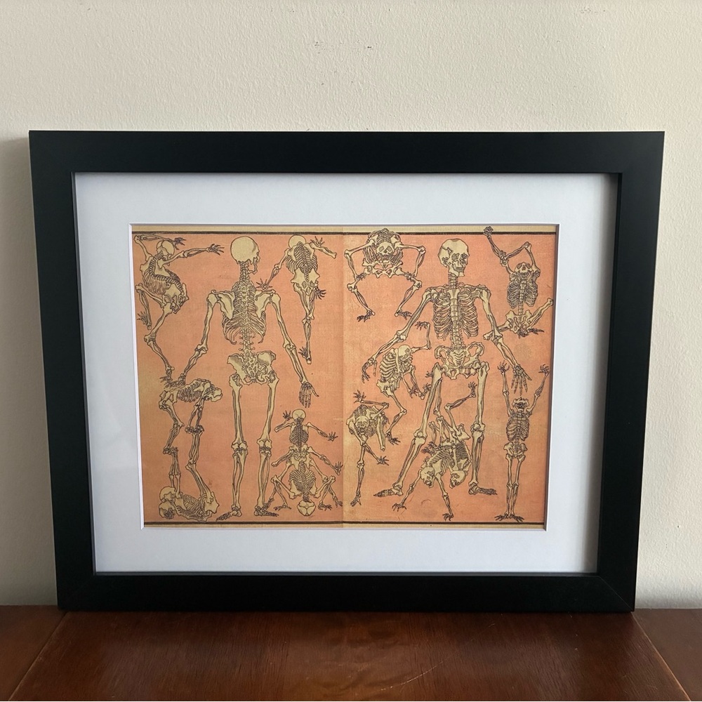 Japanese Skeletons Framed Print 15x12 Kyosai Manga Edo Japan Halloween Wall Art